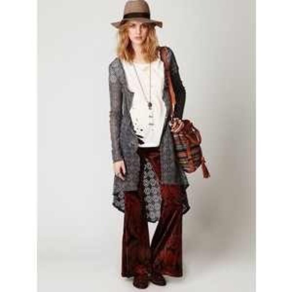 Vintage Free People Beach Gray Crochet Button Front Maxi Cardigan - Picture 11 of 16